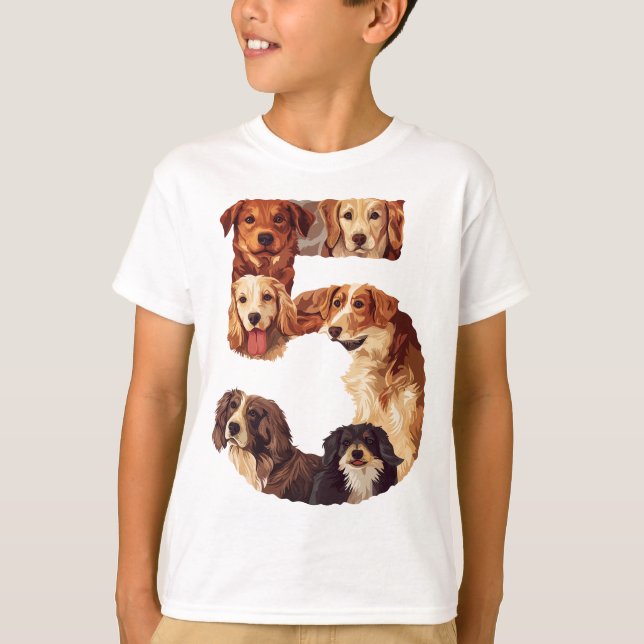 5:e födelsedagsdockan Hund, 5 år gamla barnpojkar T Shirt (Framsida)