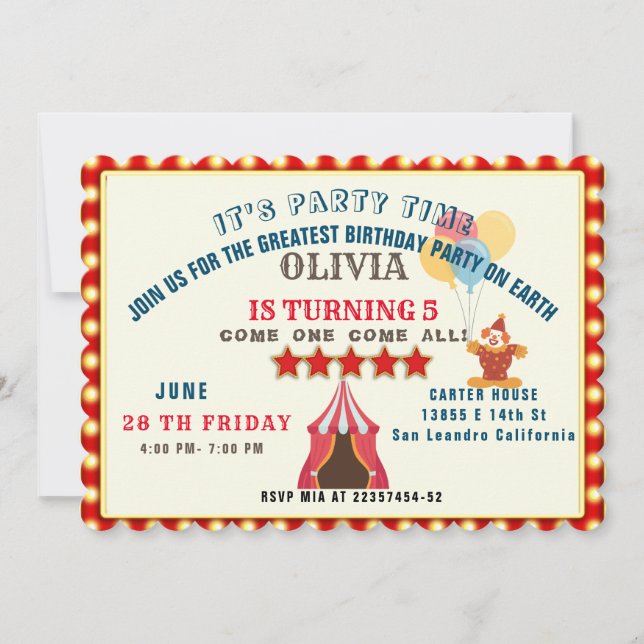 5:E Födelsedagsfesten Circus TEMA FOTO COLLAGE Inbjudningar (Framsida)