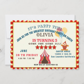 5:E Födelsedagsfesten Circus TEMA FOTO COLLAGE Inbjudningar