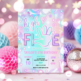 5:e Födelsedagsfesten med hög pastel Neon Glow Inbjudningar