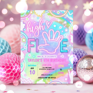 5:e Födelsedagsfesten med hög pastel Neon Glow Inbjudningar