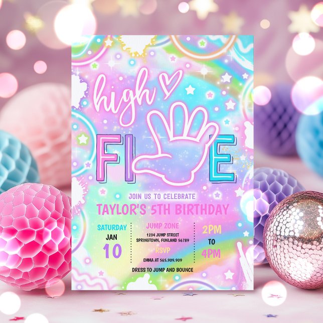 5:e Födelsedagsfesten med hög pastel Neon Glow Inbjudningar (Skapare uppladdad)