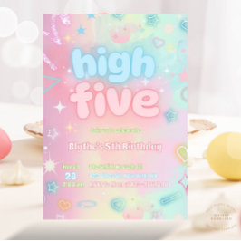 5:e Födelsedagsfesten med hög pastel Neon Glow Inbjudningar