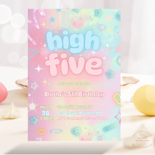 5:e Födelsedagsfesten med hög pastel Neon Glow Inbjudningar
