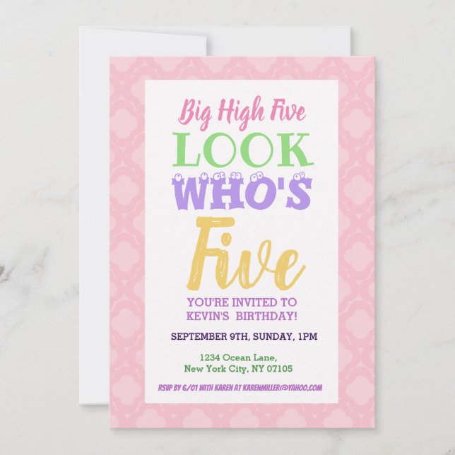 5:e födelsedagsinbjudan inbjudningar (Framsida)