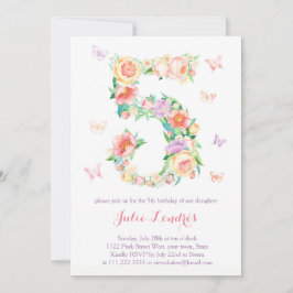 5:e födelsedagsinbjudan till flicka med fjärilar inbjudningar