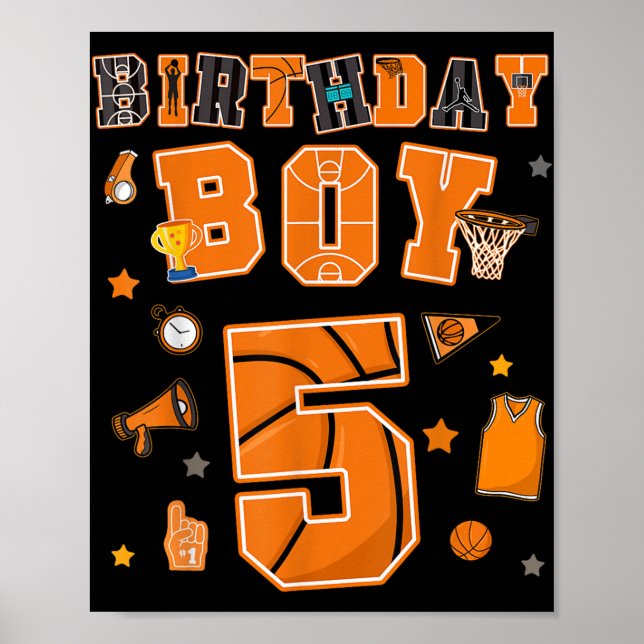 5:e födelsedagspojken 5 år Basketball Party 5 år Poster (Framsidan)