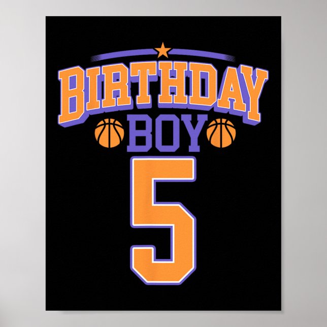 5:e födelsedagspojken Basketball Älskare, 5 år gam Poster (Framsidan)