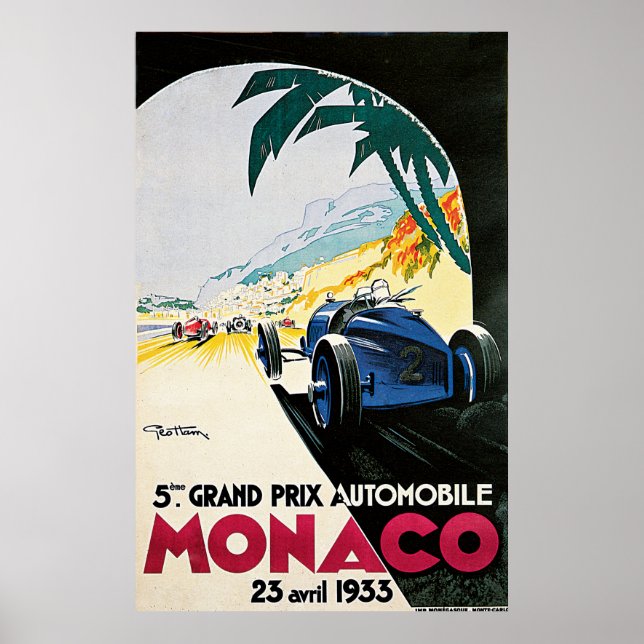 5:e Grand Prix de Monaco, 1933 Vintage affisch (Framsidan)