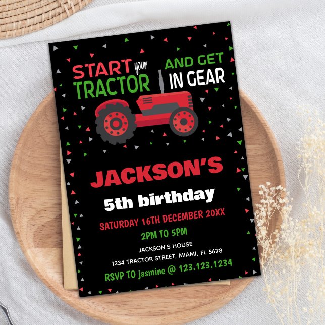 5:e inbjudan till Red Tractor Birthday (5th Red Tractor Birthday Invitations)