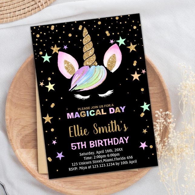 5:e inbjudan till svartmålets födelsedag (5th Black Unicorn Birthday Invitations)