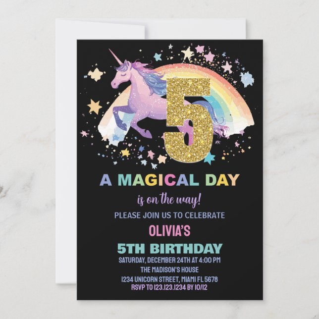 5:e inbjudan till Unicorn Birthday (Framsida)