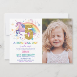 5:e jubiléet på Unicorn Birthday med foto Inbjudningar
