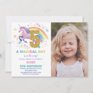 5:e jubiléet på Unicorn Birthday med foto Inbjudningar