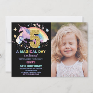 5:e jubiléet på Unicorn Birthday med foto Inbjudningar