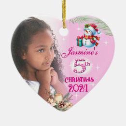 5:e julen Personlig Flicka Foto Hjärtpresent Julgransprydnad Keramik