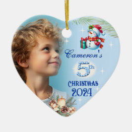 5:e julen Personlig Pojke Foto Hjärta Present Julgransprydnad Keramik