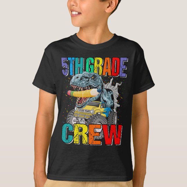 5:e Klass-besättningsmonster Lastbil Dinosaur Boys T Shirt (Framsida)