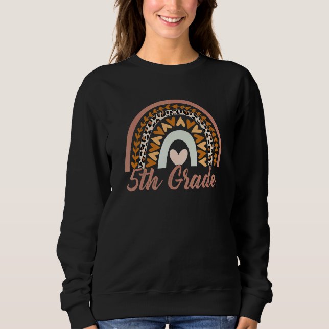 5:e klass Regnbåge Leopard Tillbaka till skolan lä T Shirt (Framsida)