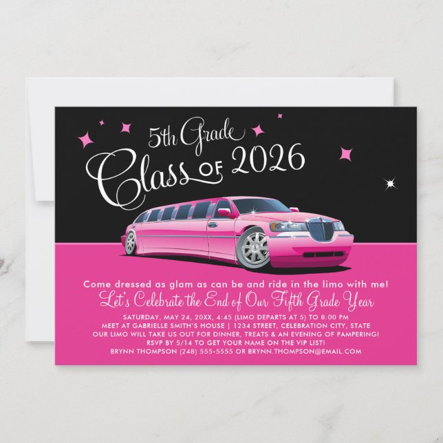 5:e klassens tjejrosa limousine-natt ute inbjudningar (Framsida)