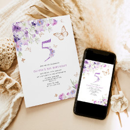 5:e Lila Lilac Butterflies-födelsedagsinbjudan Inbjudningar