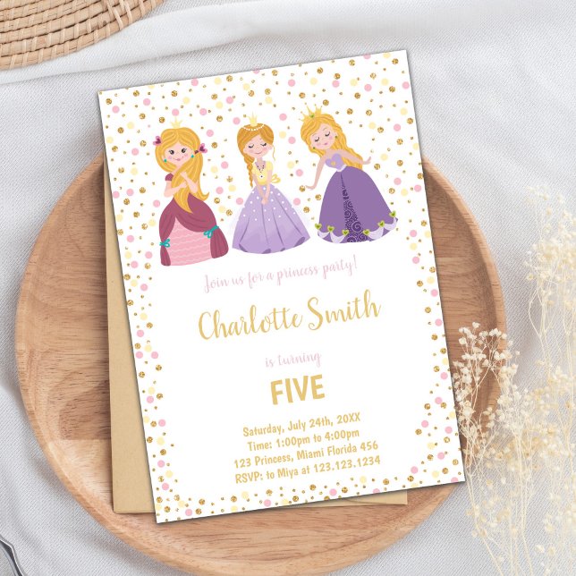 5:e prinsessan Birthday-inbjudan Inbjudningar (5th Princess Birthday Invitations)