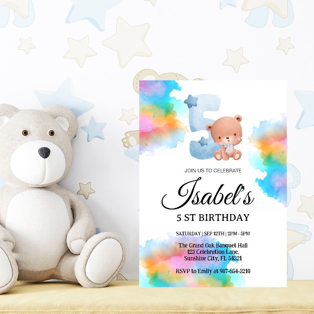5:e Rainbow Paint Splash, söt babybjörn födelsedag Inbjudningar (Skapare uppladdad)
