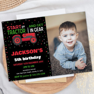 5:e Red Tractor Birthday-inbjudan med foto Inbjudningar