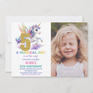 5:e regnbåge, Unicorn Birthday-inbjudan med foto Inbjudningar