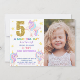 5:e regnbåge, Unicorn Birthday-inbjudan med foto Inbjudningar
