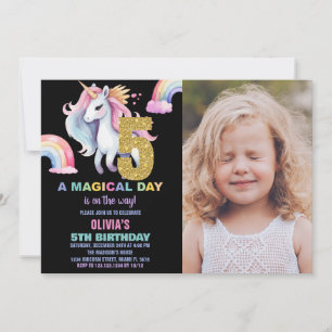 5:e regnbåge, Unicorn Birthday-inbjudan med foto Inbjudningar