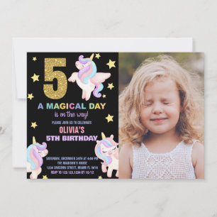 5:e regnbåge, Unicorn Birthday-inbjudan med foto Inbjudningar