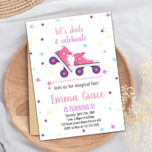 5:e Rosa Lila Skating Birthday-inbjudan Inbjudningar
