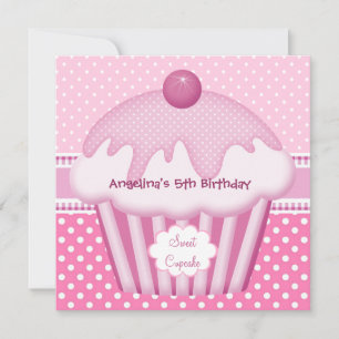 5:e söta cupcakes vita rosa prickar tjejer inbjudningar