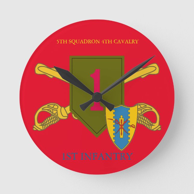 5:E SQUADRON 4:E CAVALRY 1ST INFANTRY CLOCK RUND KLOCKA (Framsida)