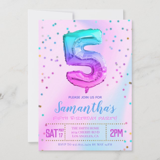 5:e Unicorn Födelsedagsfest inbjudan (Framsida)