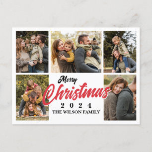 5 Familjefoto Enkel God Jul Helg Vykort