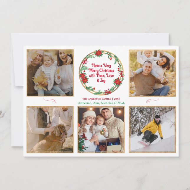 5-familjens fotomoderna God jul Helgdag-kort Julkort (Framsida)