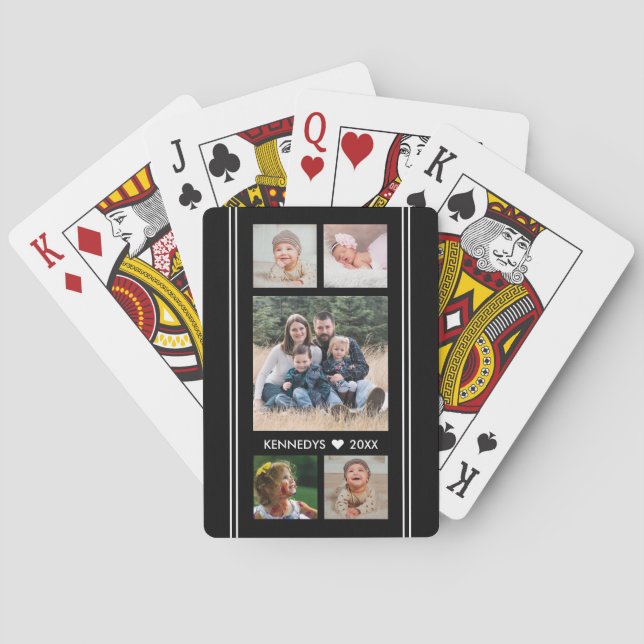 5-familjers fotokollage, svart och vitt casinokort (Baksidan)