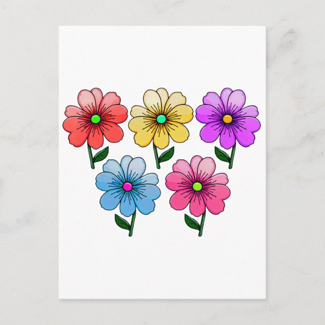 5 Färg Blommor Design Vykort (Framsida)