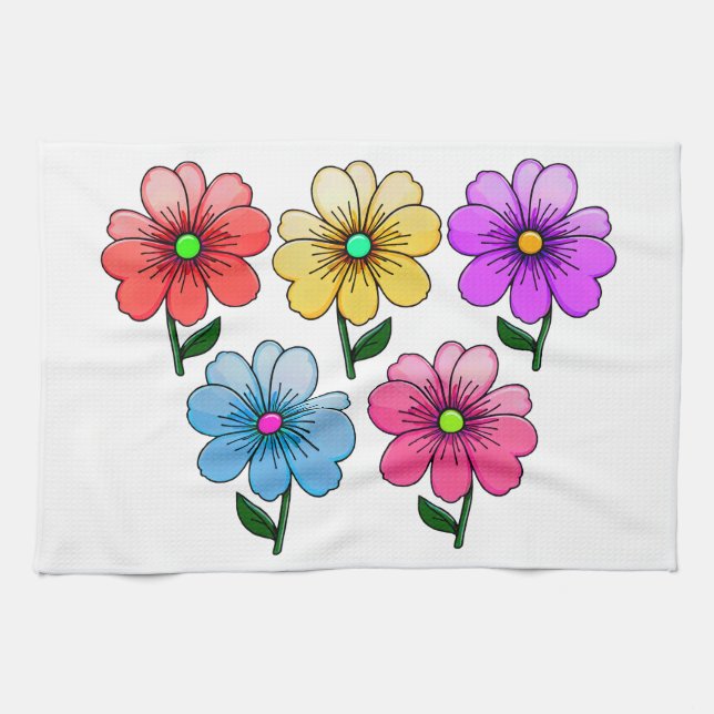 5 Färg Blommor Kökshandduk (Horisontell)