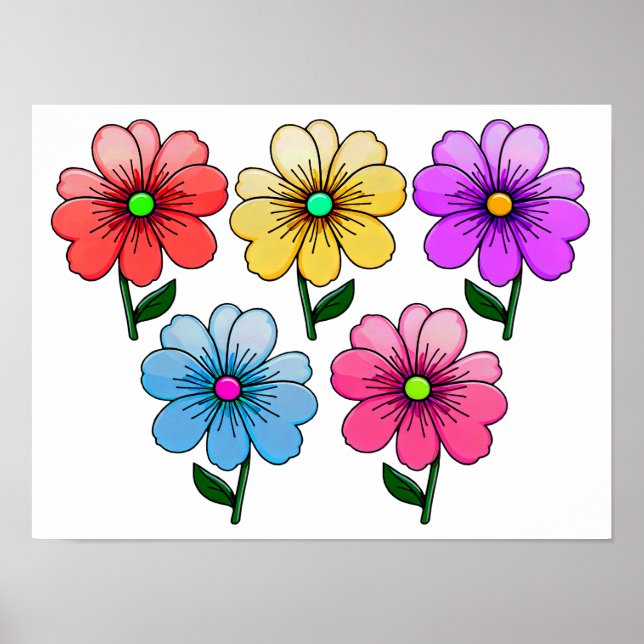 5 Färg Blommor Poster (Framsidan)