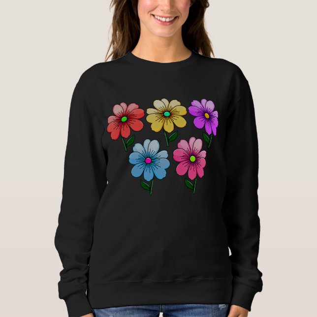 5 Färg Blommor T Shirt (Framsida)