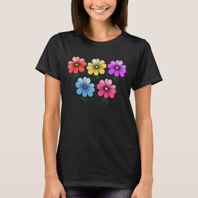 5 Färg Blommor T Shirt (Framsida)