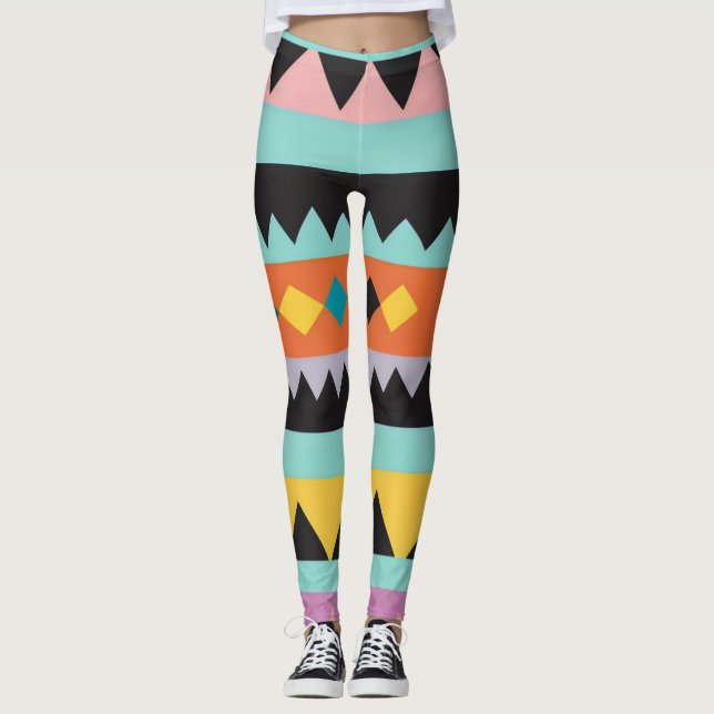 5 färgat rand och trianglar leggings (Framsida)