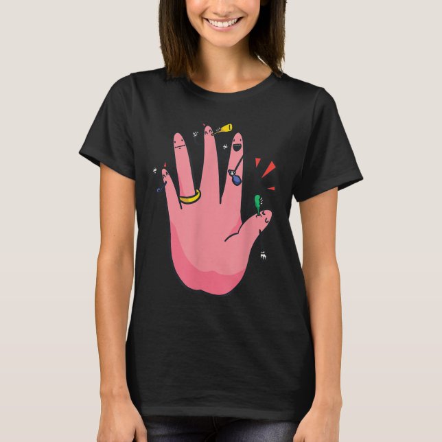 5 Finger Förlovning Hand Parti Bästa Fästman Brud  T Shirt (Framsida)