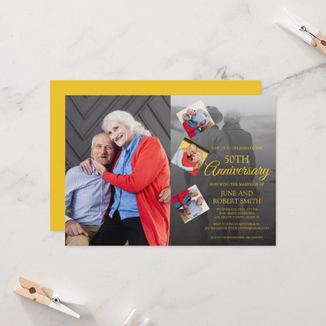 5 foto 50:e guldårsdagen bröllop inbjudningar (Fram/Back In Situ)
