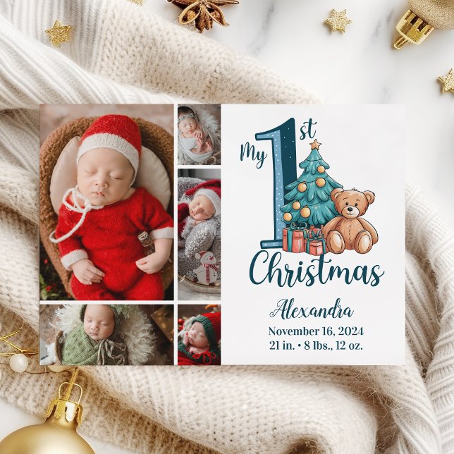 5 Foto Blå Teddy Baby 1:a julen (Skapare uppladdad)