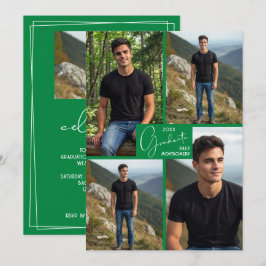 5 Foto Collage Grön Examenfest Inbjudningar