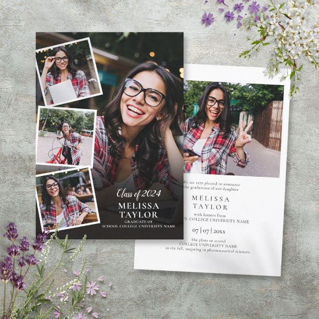 5 Foto Collage Modern Examen Annons Inbjudningar (5 Photo Collage Modern Graduation Announcement)